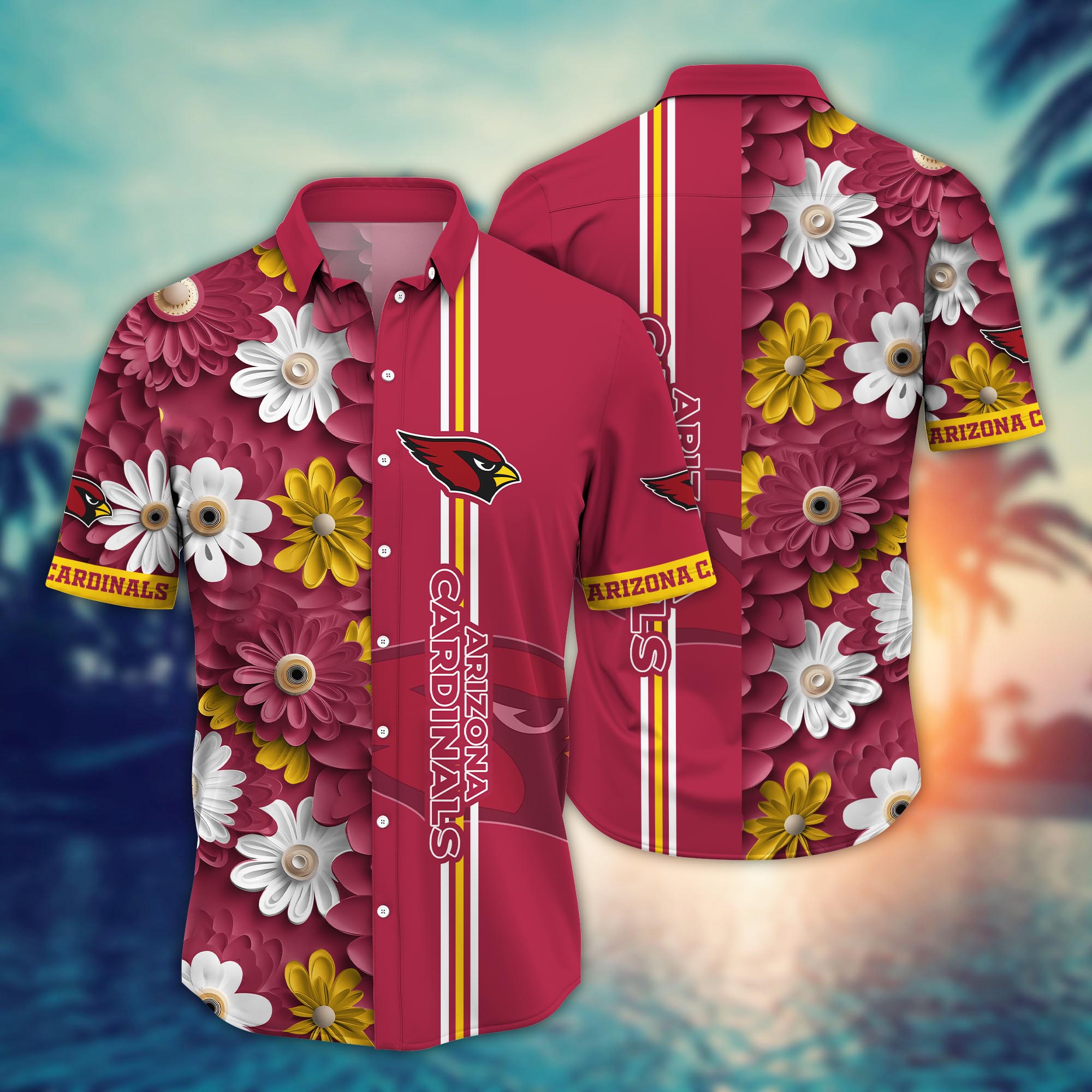 Arizona Cardinals Daisy Stripe Aloha Hawaiian Shirt for Men & Women