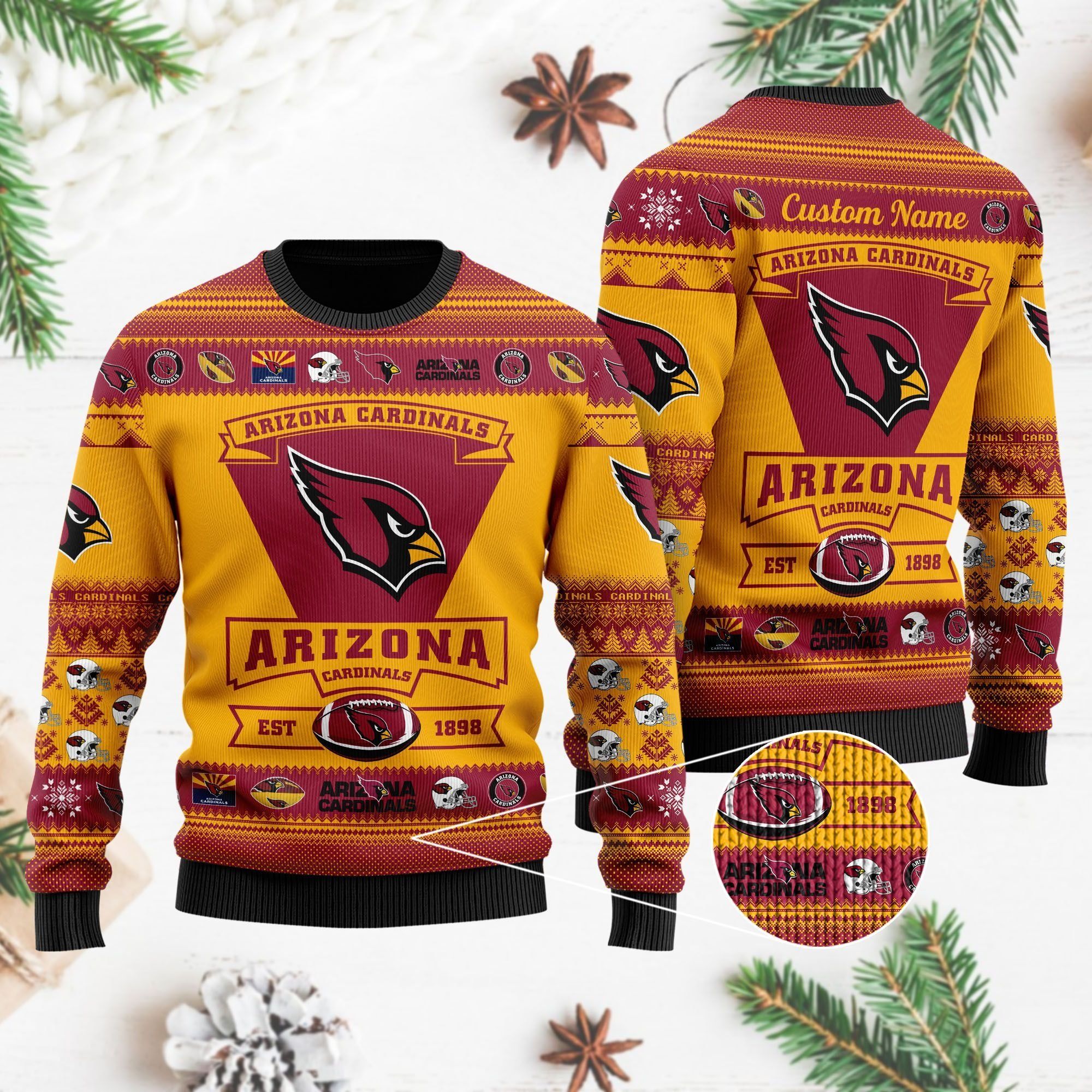 Arizona Cardinals Football Team Logo Custom Name Personalized Ugly Christmas Sweater Holiday Party Men Women Plus Size