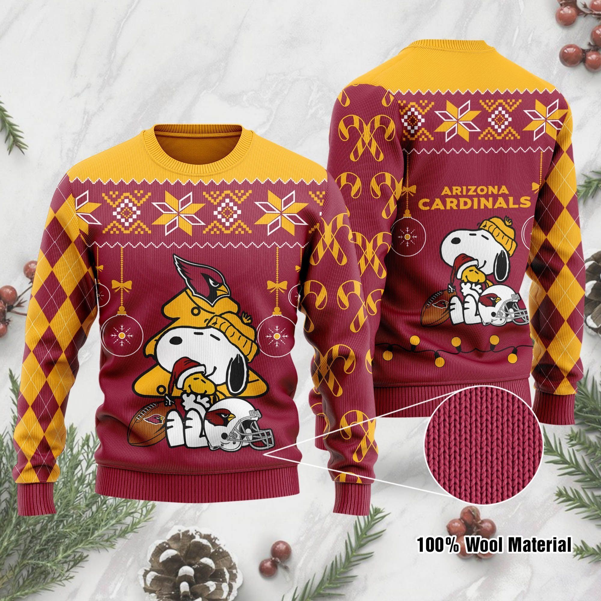 Arizona Cardinals Funny Charlie Brown Peanuts Snoopy Ugly Christmas Sweater Holiday Party Men Women Plus Size