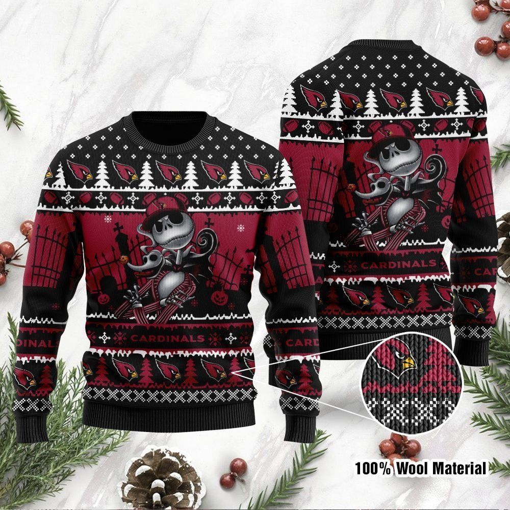 Arizona Cardinals Jack Skellington Halloween Ugly Christmas Sweater Holiday Party Men Women Full Plus Size
