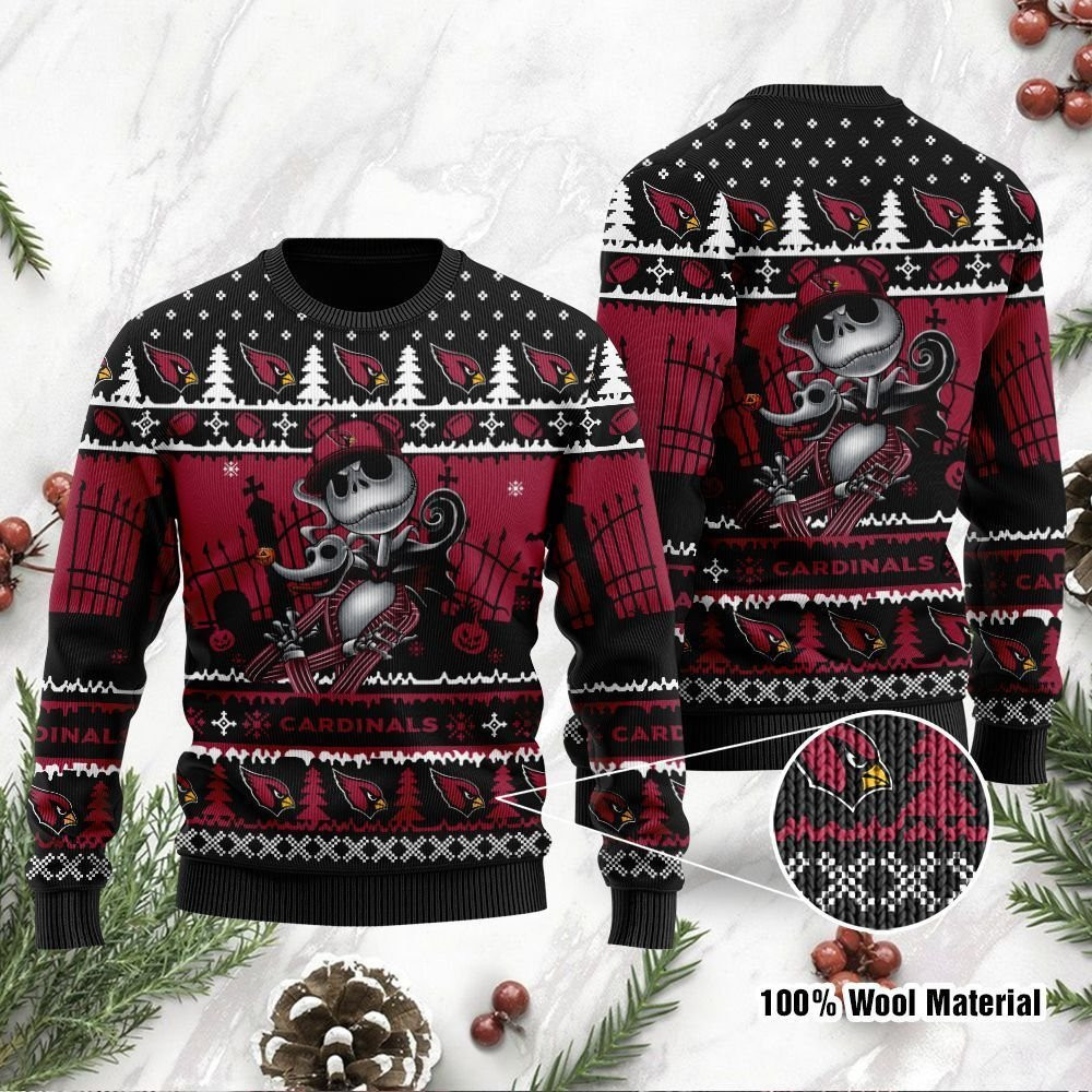 Arizona Cardinals Jack Skellington Halloween Ugly Christmas Sweater, Perfect Holiday Gift