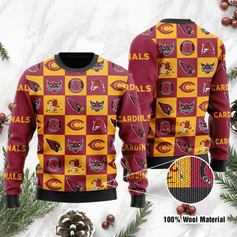 Arizona Cardinals Logo Checkered Flannel Design Ugly Christmas Sweater