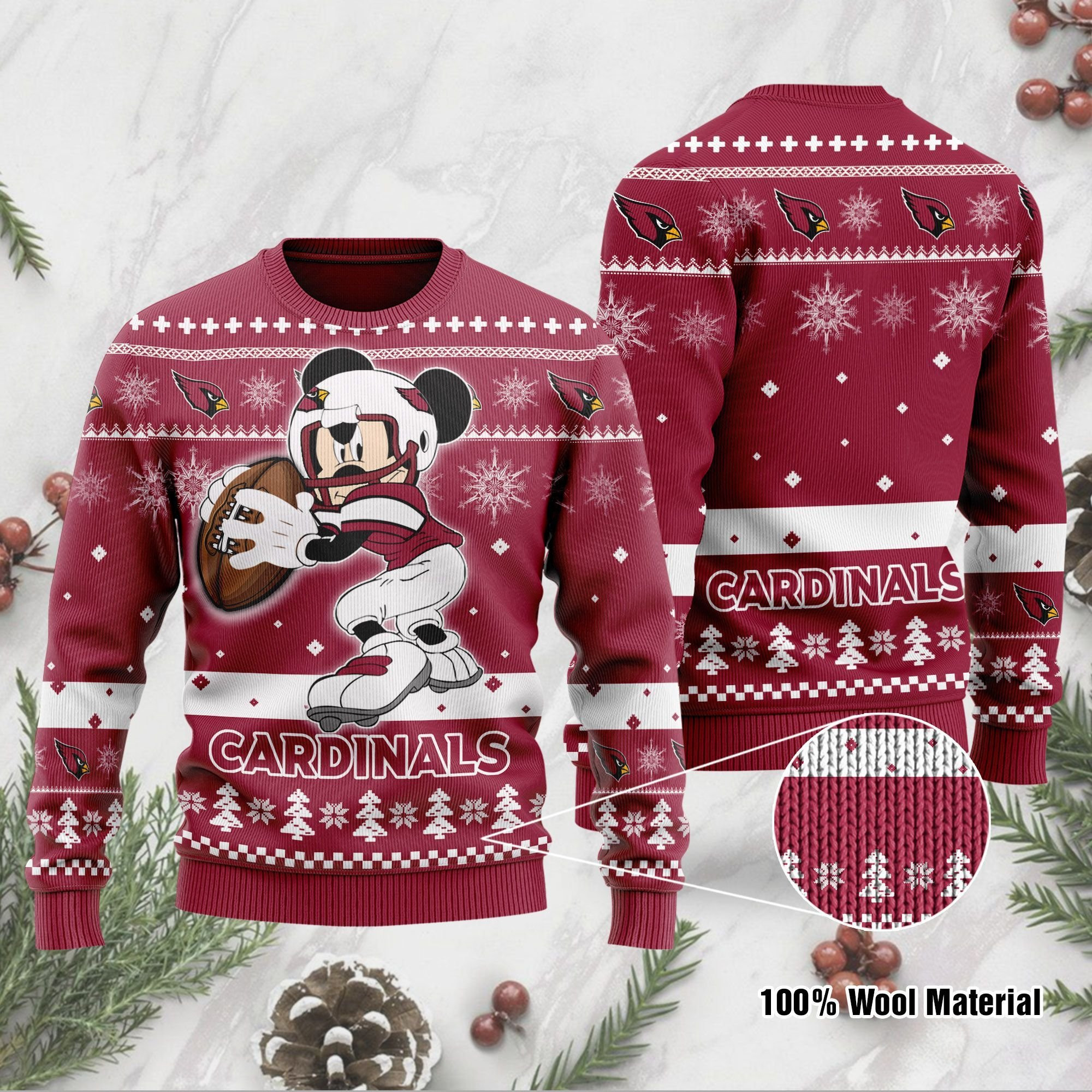 Arizona Cardinals Mickey Mouse Funny Ugly Christmas Sweater, Perfect Holiday Gift