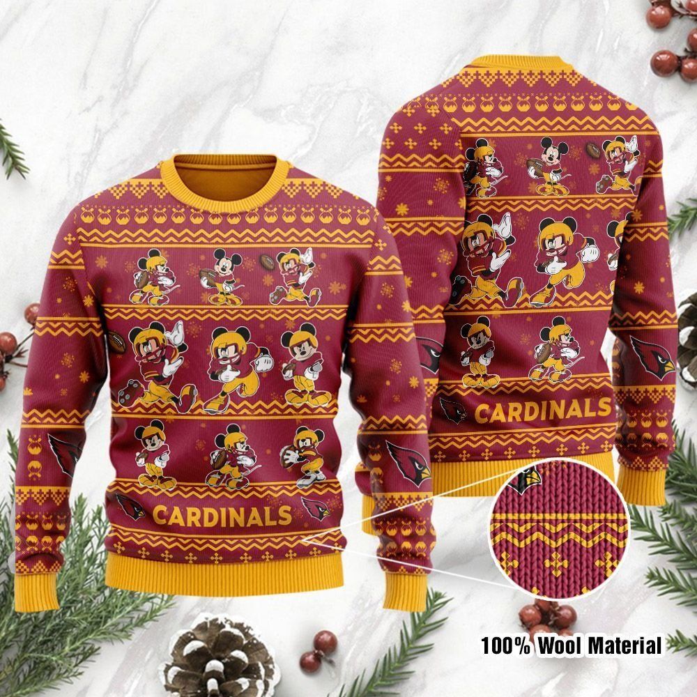 Arizona Cardinals Mickey Mouse Ugly Christmas Sweater Holiday Party Men Women Plus Size