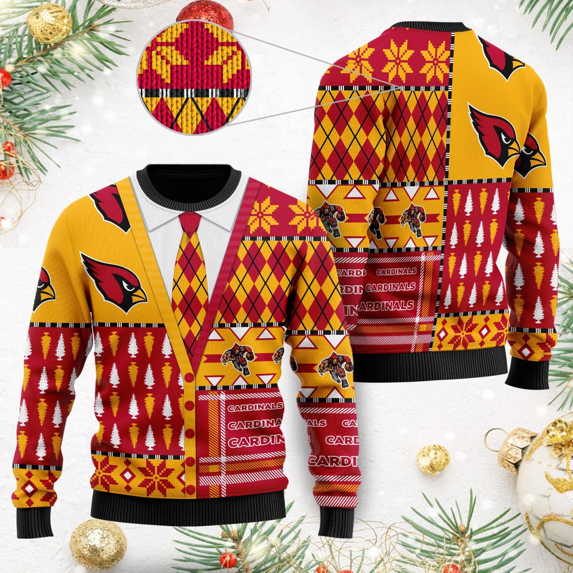 Arizona Cardinals NFL American Football Team Cardigan Style 3D Men And Women Ugly Christmas Sweater For Sport Lovers On Christmas Days