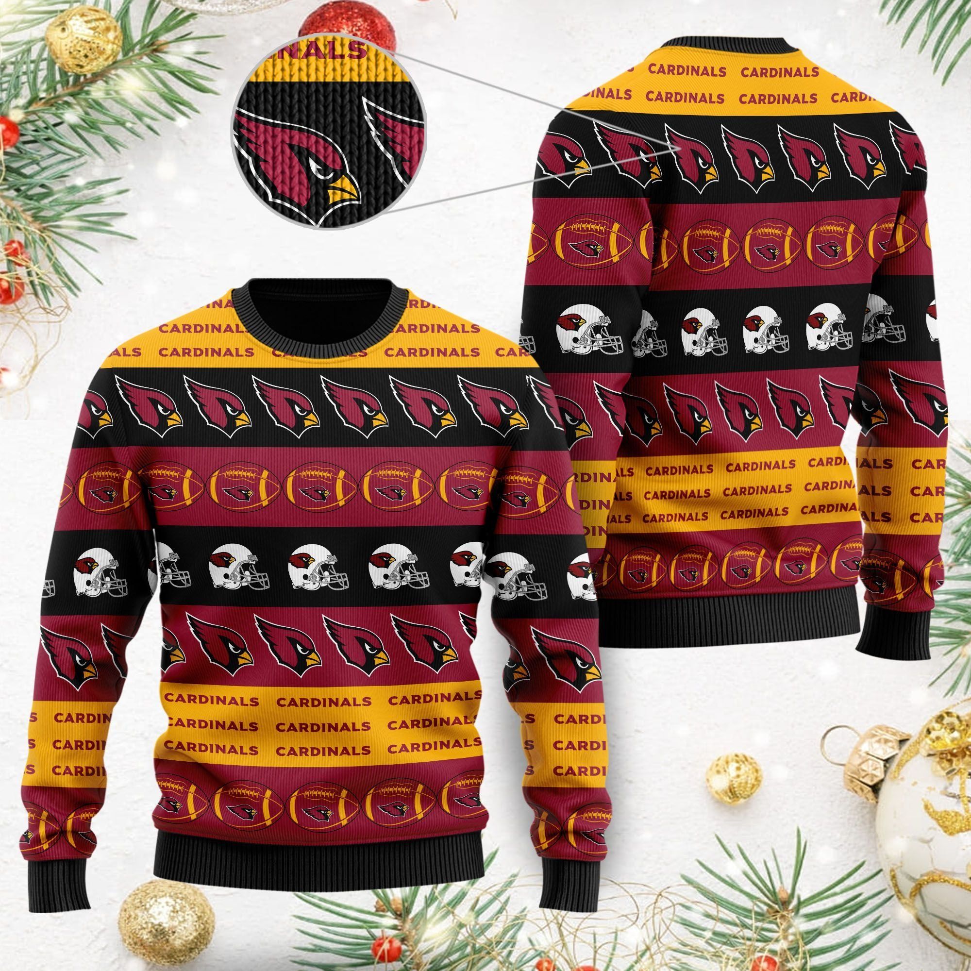 Arizona Cardinals NFL American Football Team Logo Helmet Symbols Men Women Ugly Christmas Sweater