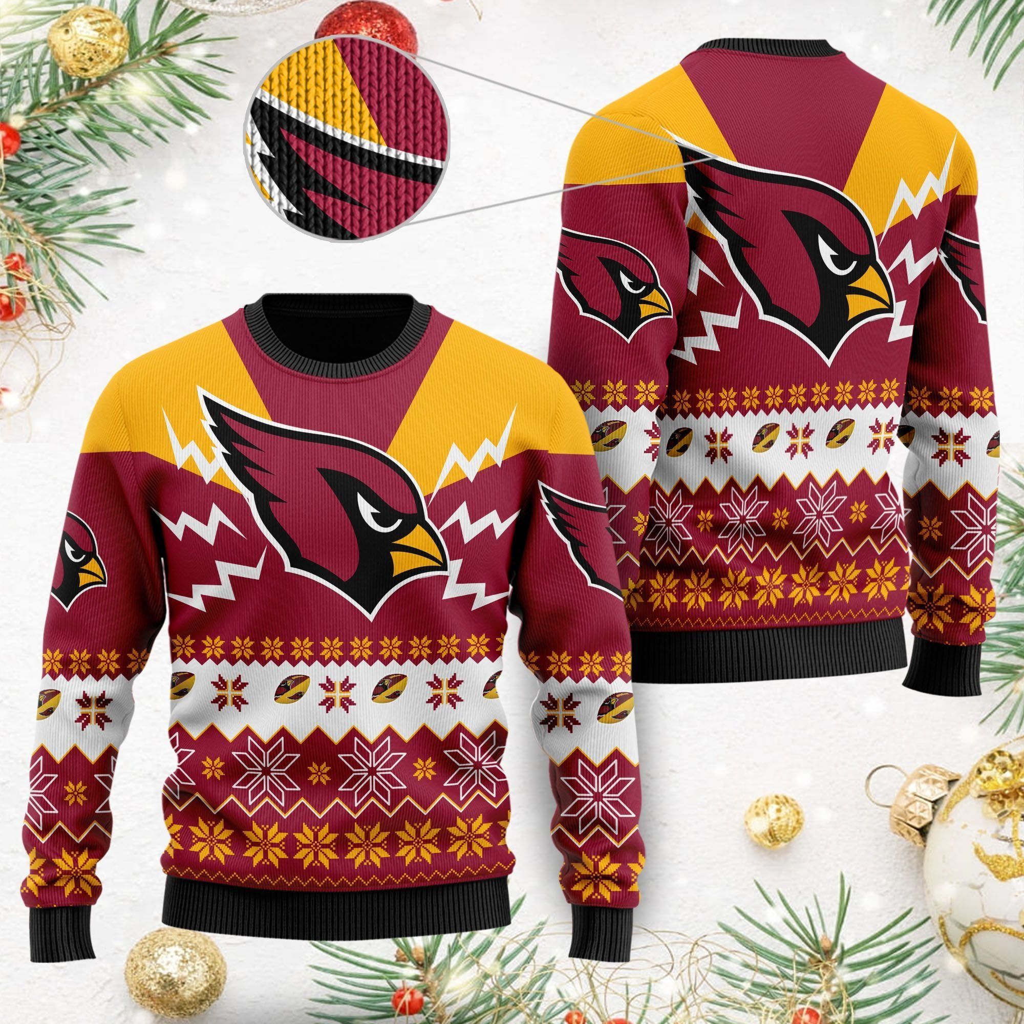 Arizona Cardinals NFL Football Team Logo Symbol 3D Ugly Christmas Sweater