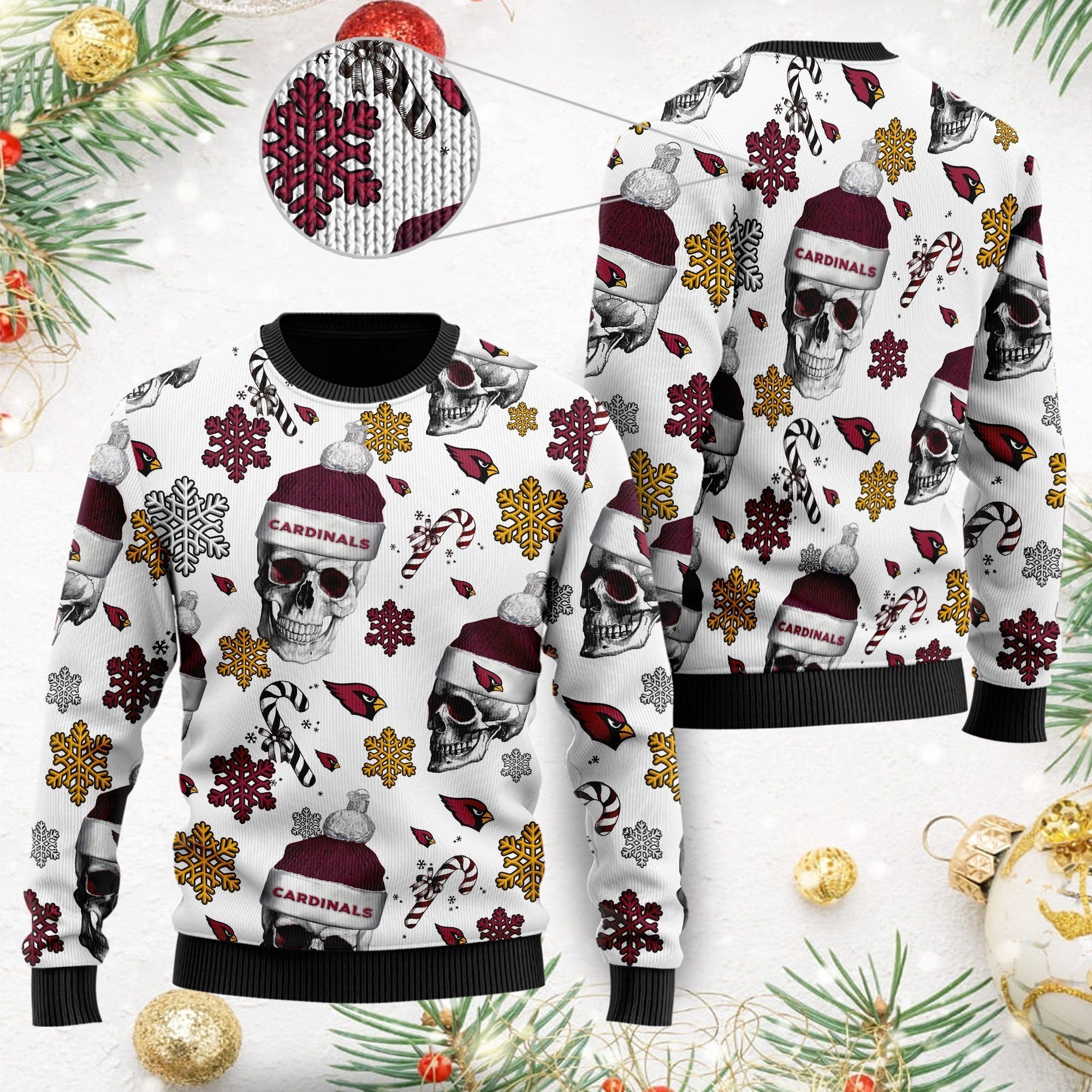 Arizona Cardinals NFL Football Team Santa Skulls Ugly Christmas Sweater