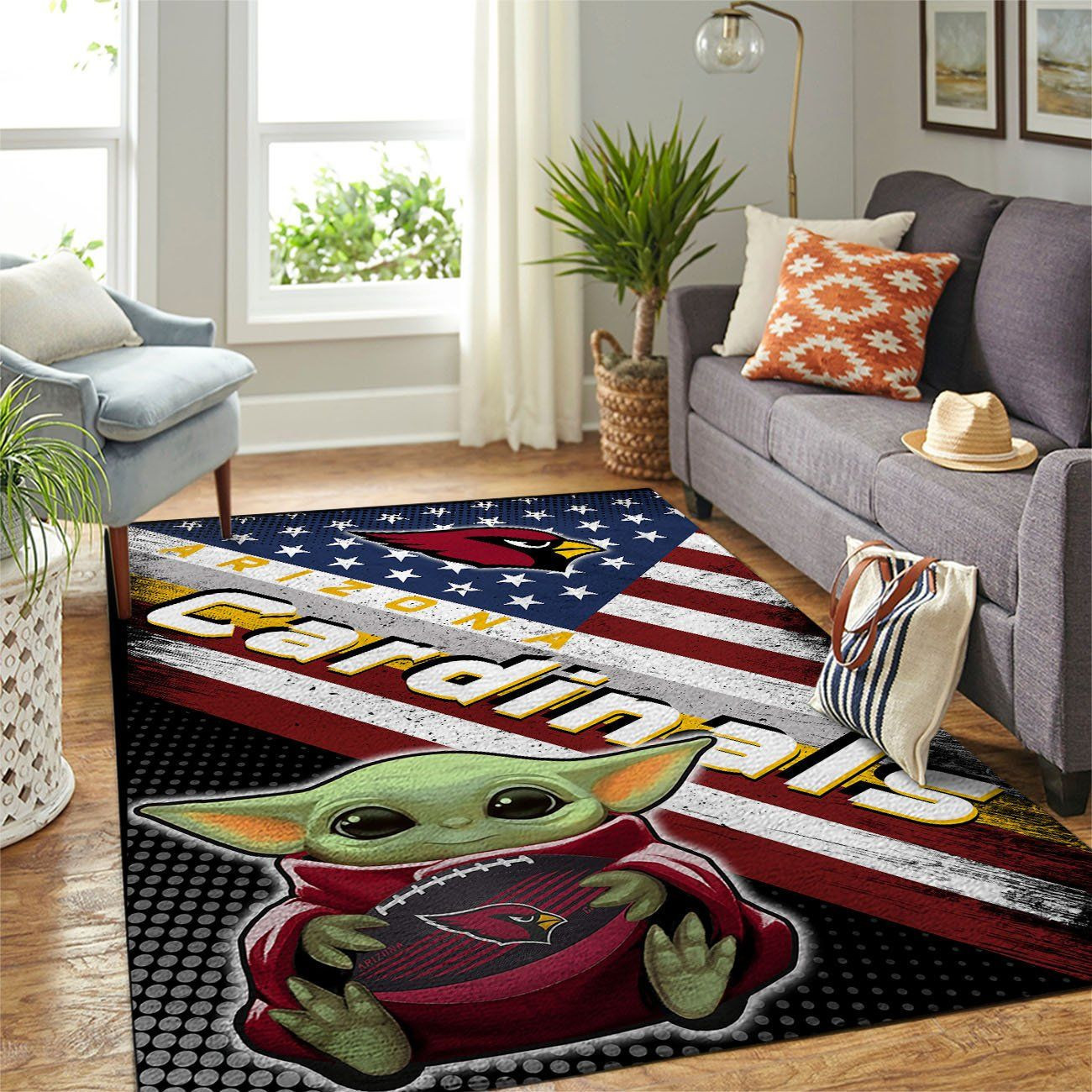 Arizona Cardinals Team Logo Baby Yoda Us Rectangle Area Rug – Full Print Carpet For Living Room & Bedroom Home Decor