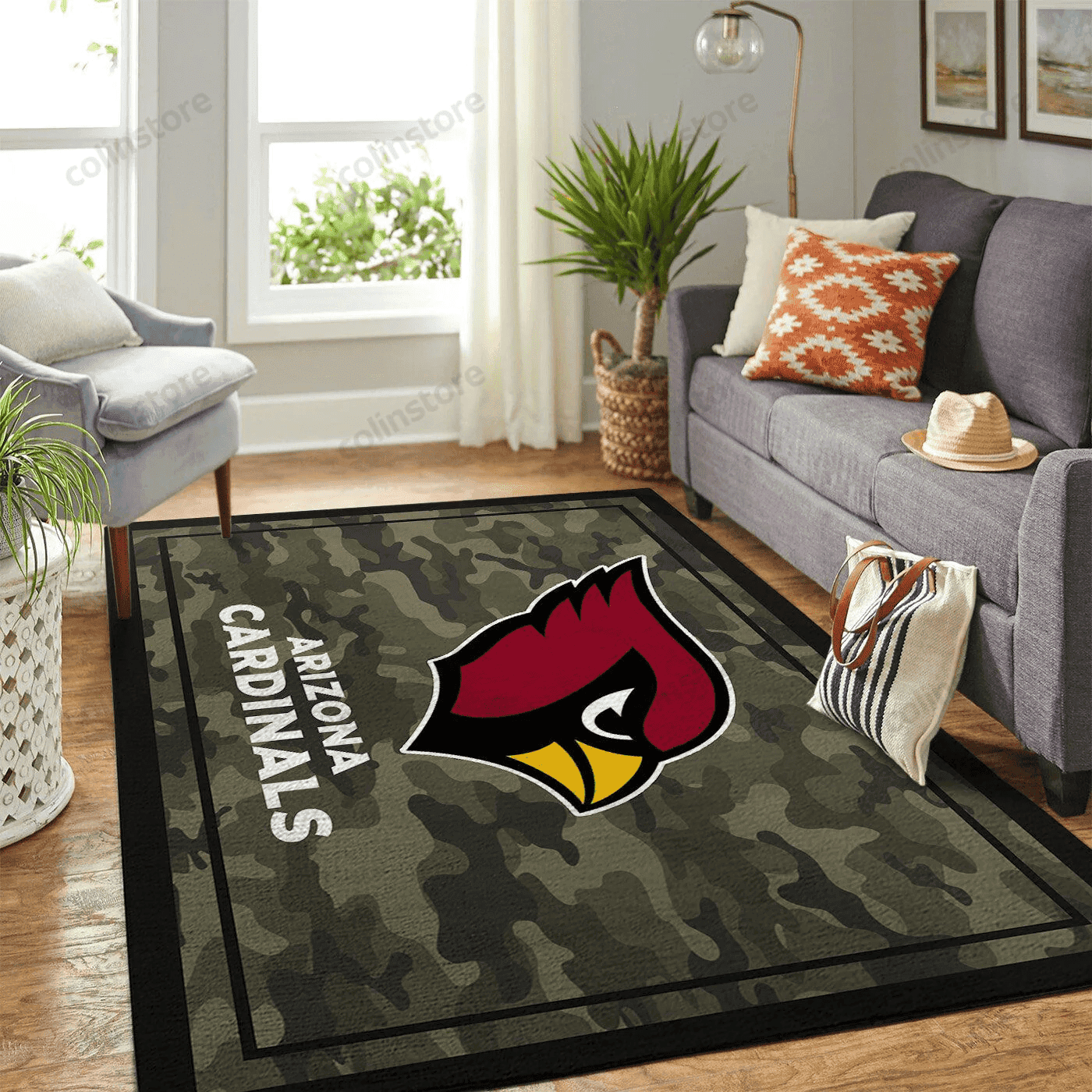Arizona Cardinals Team Logo Camo Rectangle Area Rug – Full Print Carpet For Living Room & Bedroom Home Decor
