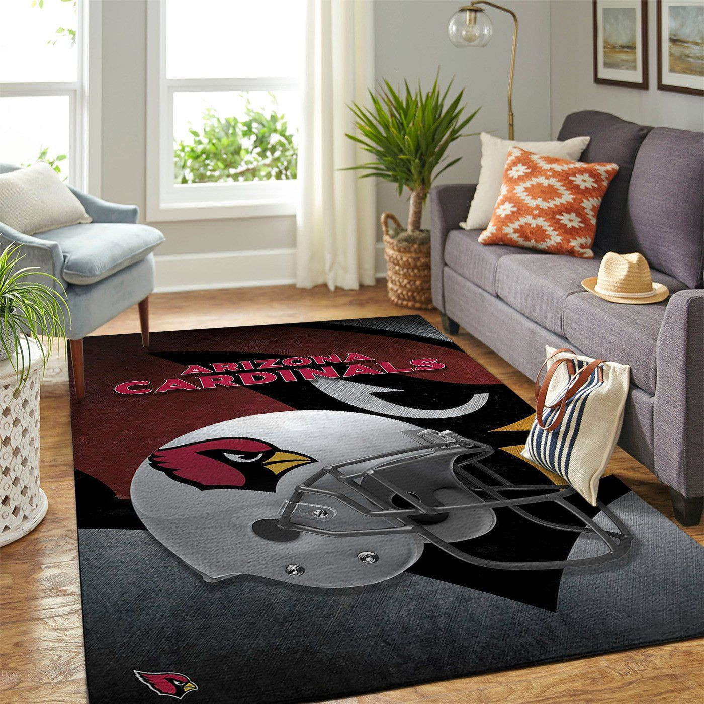Arizona Cardinals Team Logo Helmet Rectangle Area Rug – Full Print Carpet For Living Room & Bedroom Home Decor