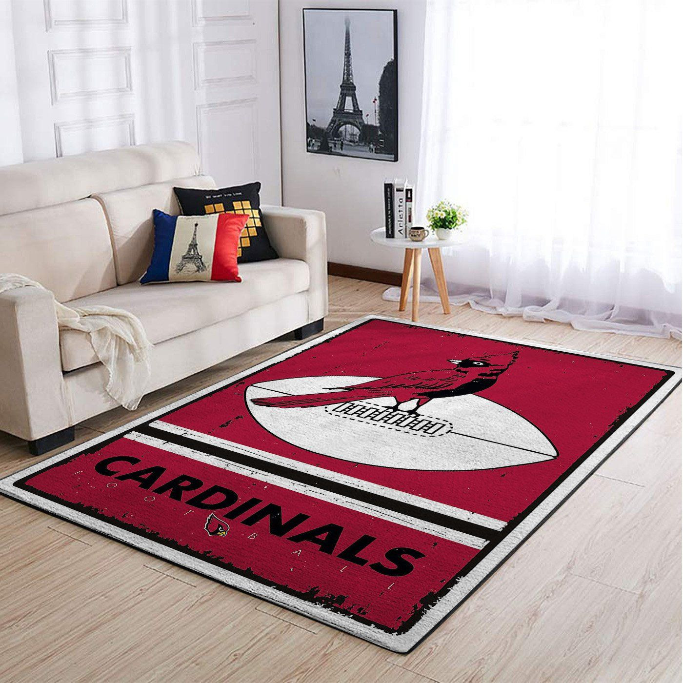 Arizona Cardinals Team Logo Retro Rectangle Area Rug – Full Print Carpet For Living Room & Bedroom Home Decor