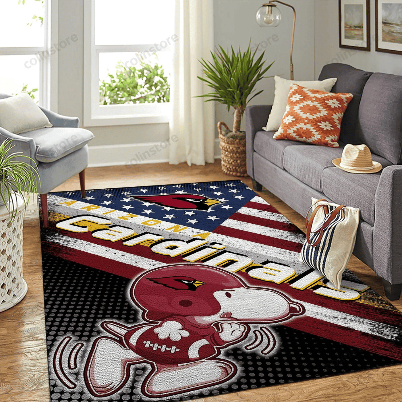 Arizona Cardinals Team Logo Snoopy Us Rectangle Area Rug – Full Print Carpet For Living Room & Bedroom Home Decor