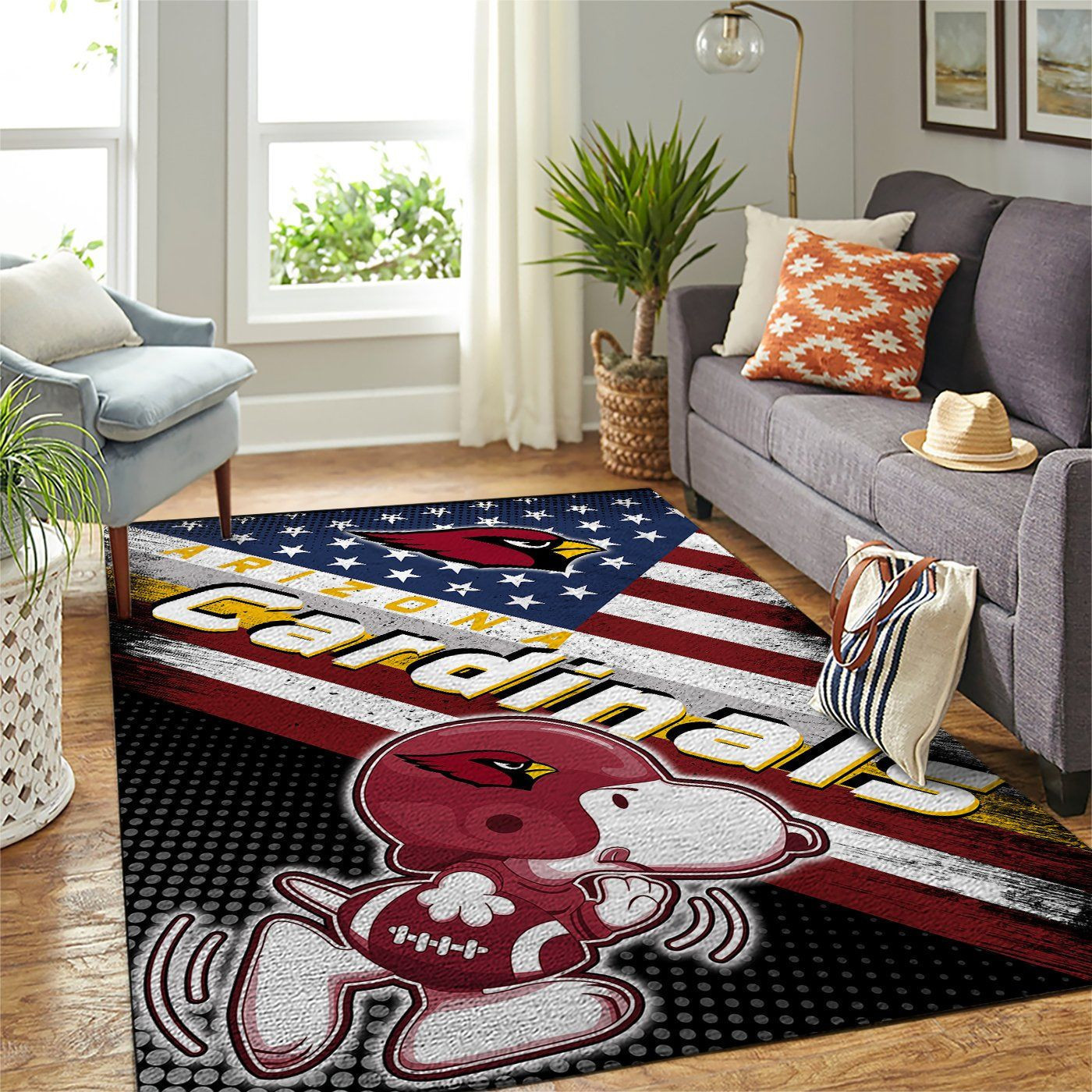 Arizona Cardinals Team Logo Snoopy Us Rectangle Area Rug – Full Print Carpet For Living Room & Bedroom Home Decor
