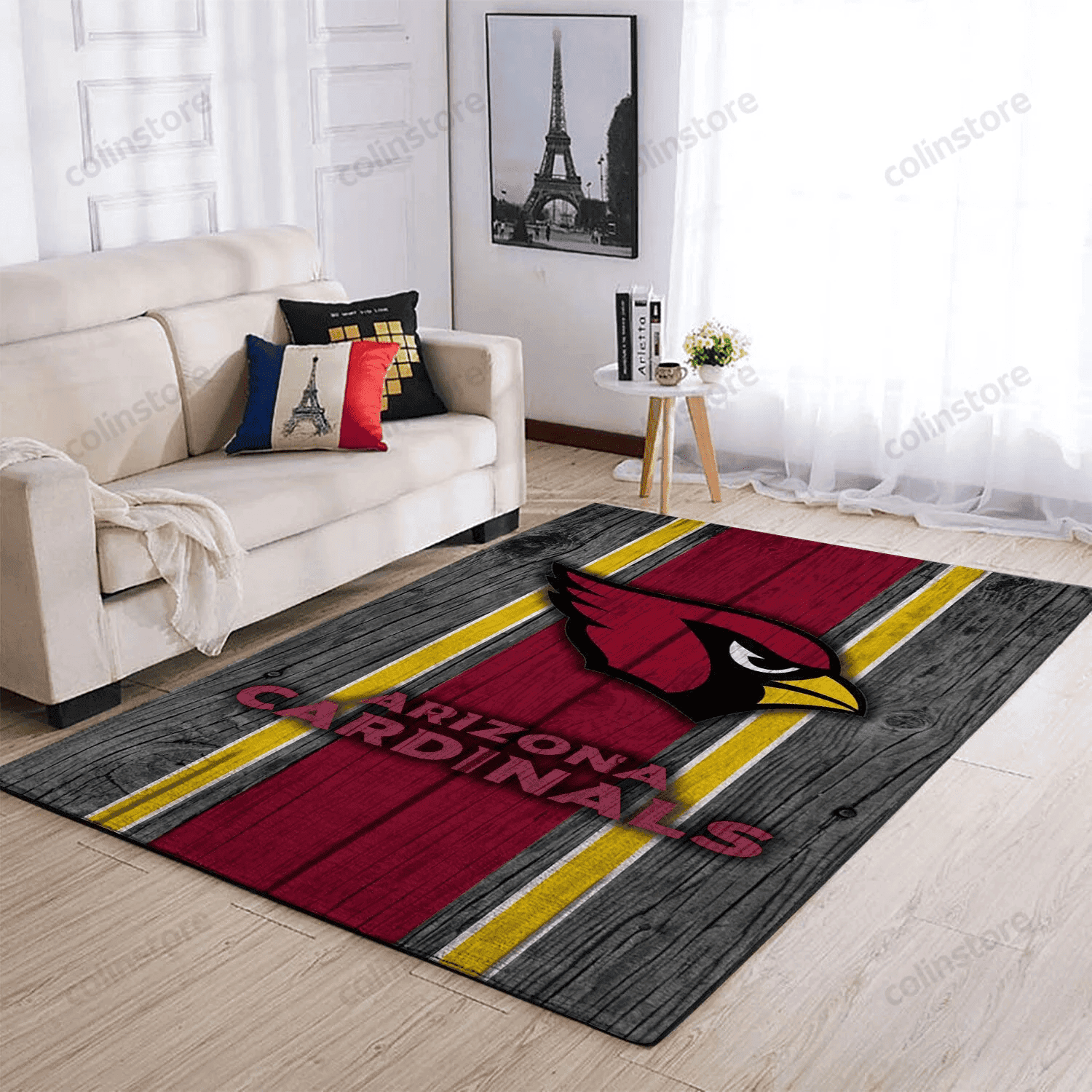 Arizona Cardinals Team Logo Wooden Rectangle Area Rug – Full Print Carpet For Living Room & Bedroom Home Decor