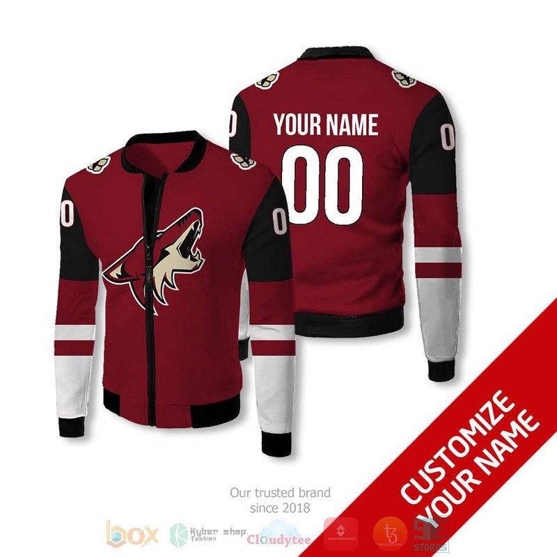 Arizona Coyotes Personalized Name Number Dark Red Bomber Jacket | NHL Team Jacket for Men & Women | Hockey Fan Gift