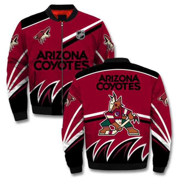 Arizona Coyotes Printful Red Bomber Jacket | NHL Team Jacket for Men & Women | Hockey Fan Gift