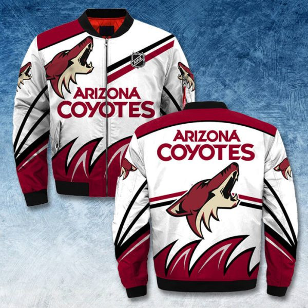Arizona Coyotes Printful White Bomber Jacket | NHL Team Jacket for Men & Women | Hockey Fan Gift
