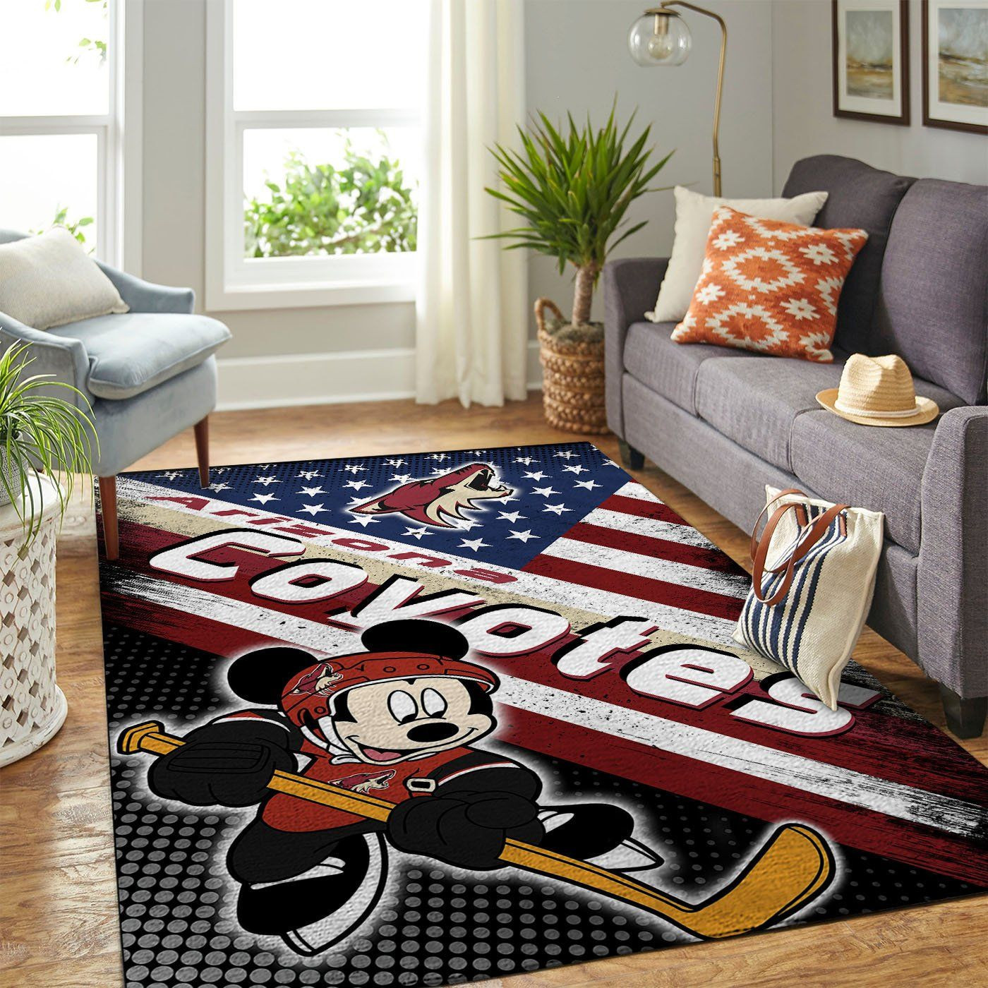Arizona Coyotes Team Logo Mickey Us Rectangle Area Rug – Full Print Carpet For Living Room & Bedroom Home Decor
