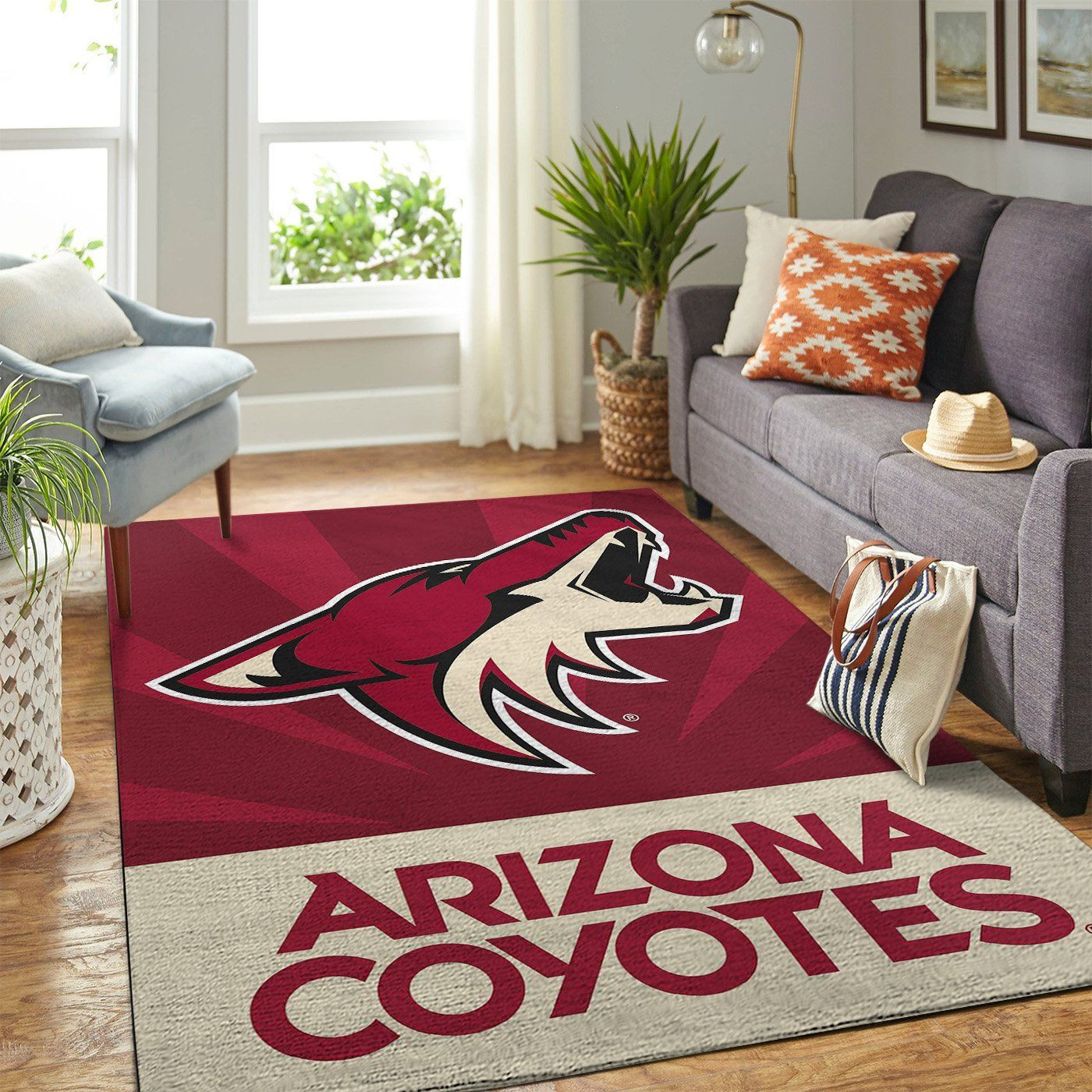 Arizona Coyotes Team Logo Rectangle Area Rug – Full Print Carpet For Living Room & Bedroom Home Decor