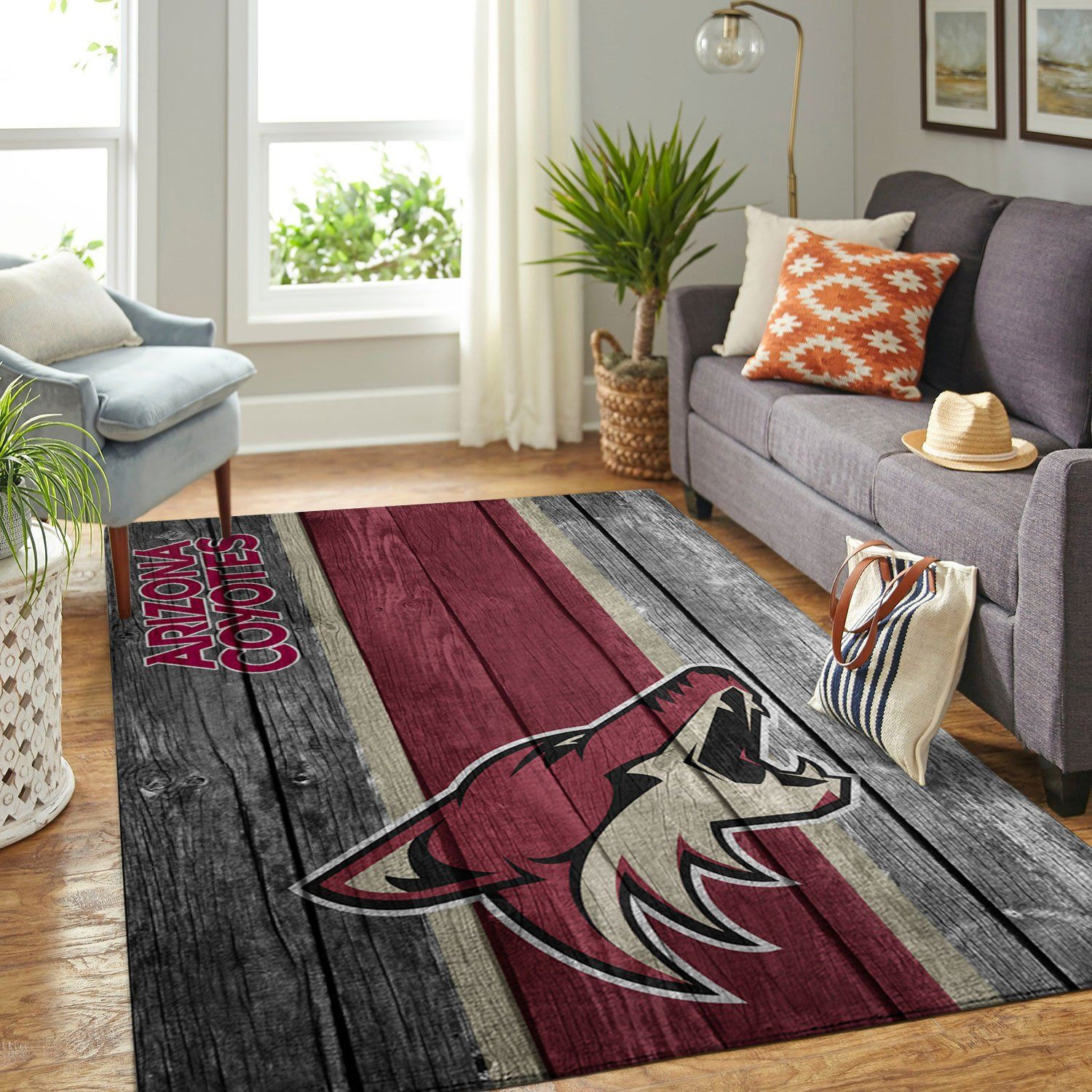 Arizona Coyotes Team Logo Wooden Rectangle Area Rug – Full Print Carpet For Living Room & Bedroom Home Decor