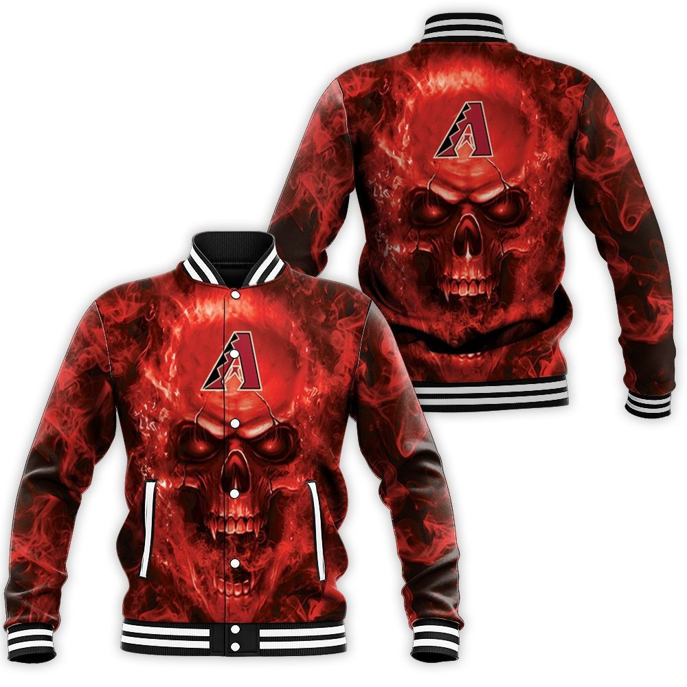 Arizona Diamondbacks Flame Skull Varsity Baseball Jacket for Men & Women | MLB Team Fan Gift