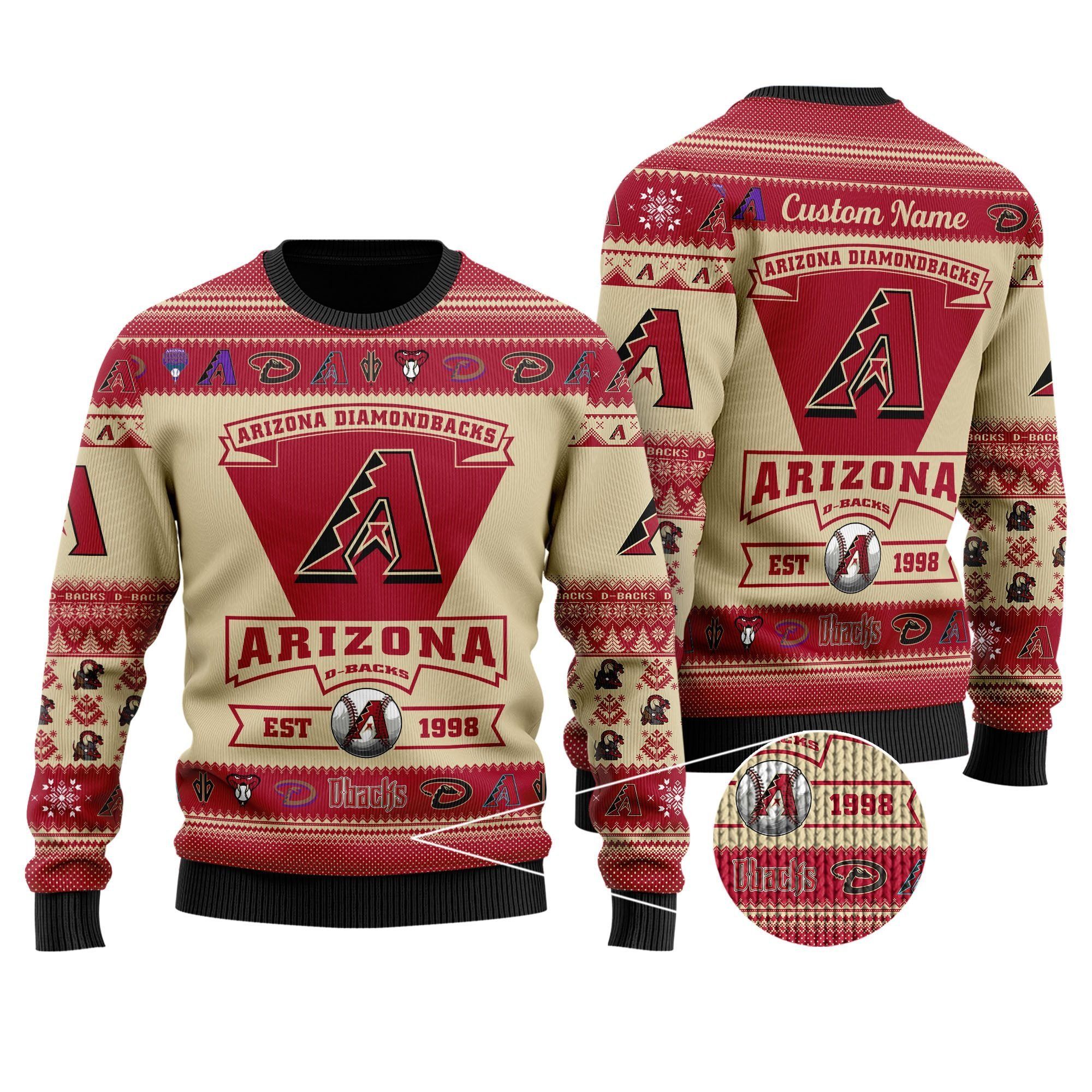 Arizona Diamondbacks Football Team Logo Custom Name Personalized Ugly Christmas Sweater Holiday Party Men Women Plus Size