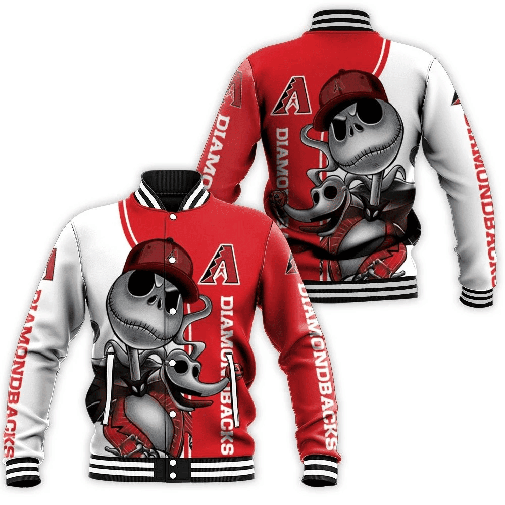 Arizona Diamondbacks Jack Skellington & Zero Varsity Baseball Jacket for Men & Women | MLB Fan Gift