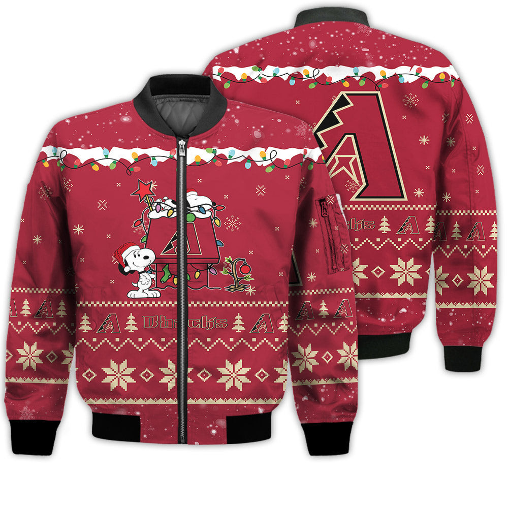 Arizona Diamondbacks Merry Christmas Season Snoopy Bomber Jacket | MLB Team Jacket for Men & Women | Baseball Fan Gift
