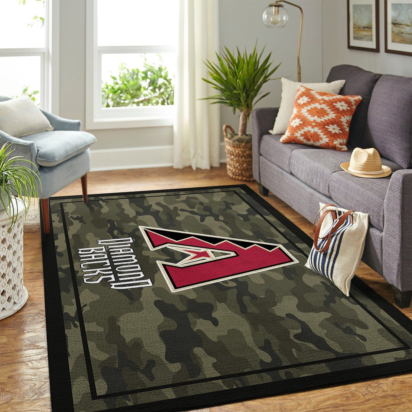 Arizona Diamondbacks Team Logo Camo Rectangle Area Rug – Full Print Carpet For Living Room & Bedroom Home Decor