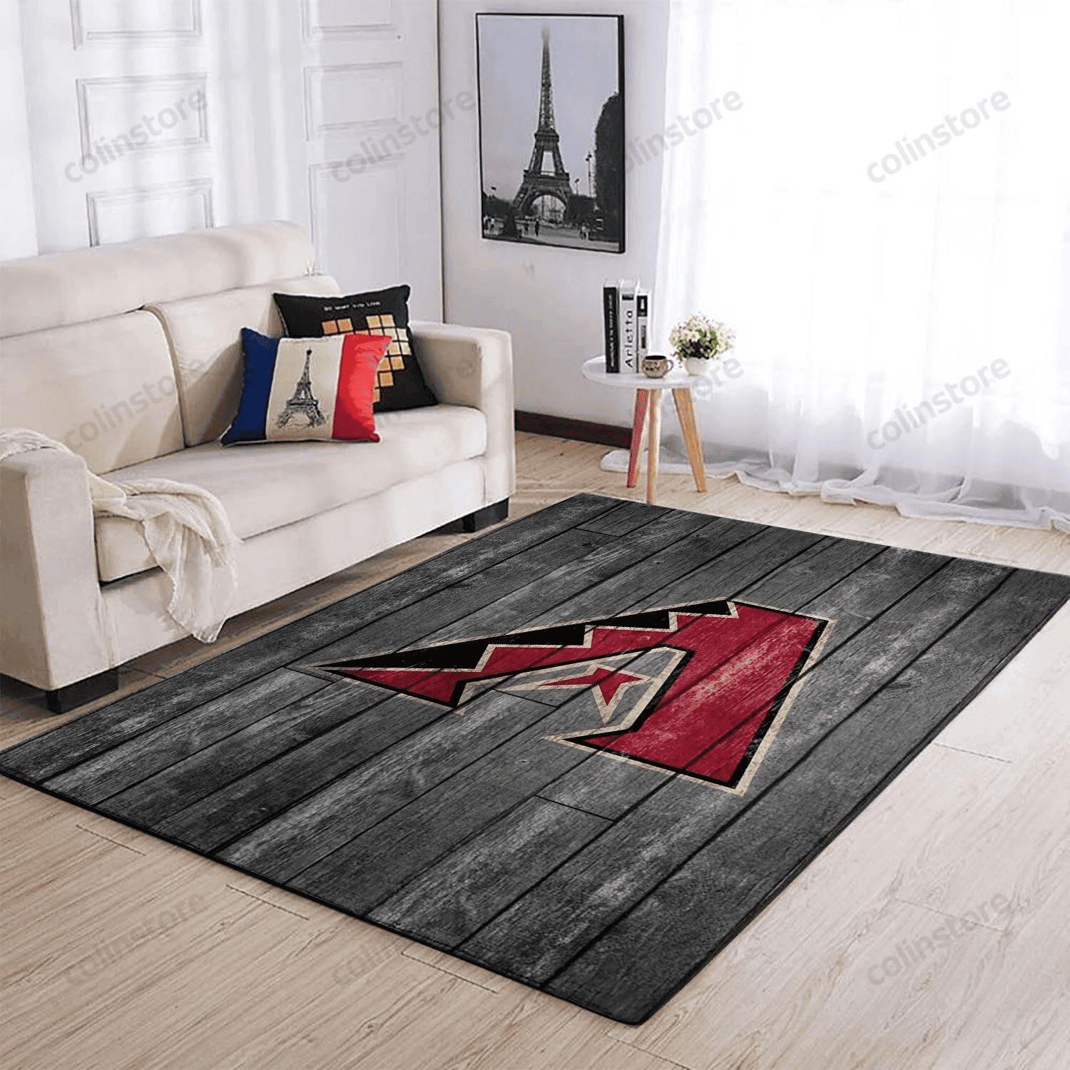 Arizona Diamondbacks Team Logo Grey Rectangle Area Rug – Full Print Carpet For Living Room & Bedroom Home Decor