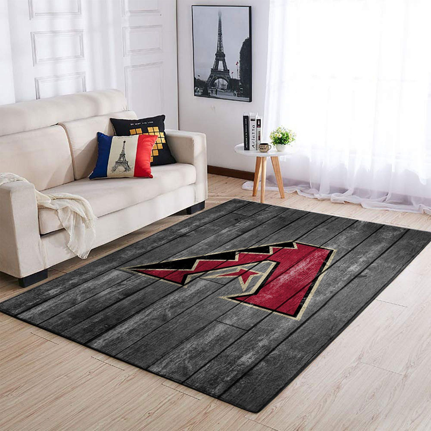 Arizona Diamondbacks Team Logo Grey Wooden Rectangle Area Rug – Full Print Carpet For Living Room & Bedroom Home Decor