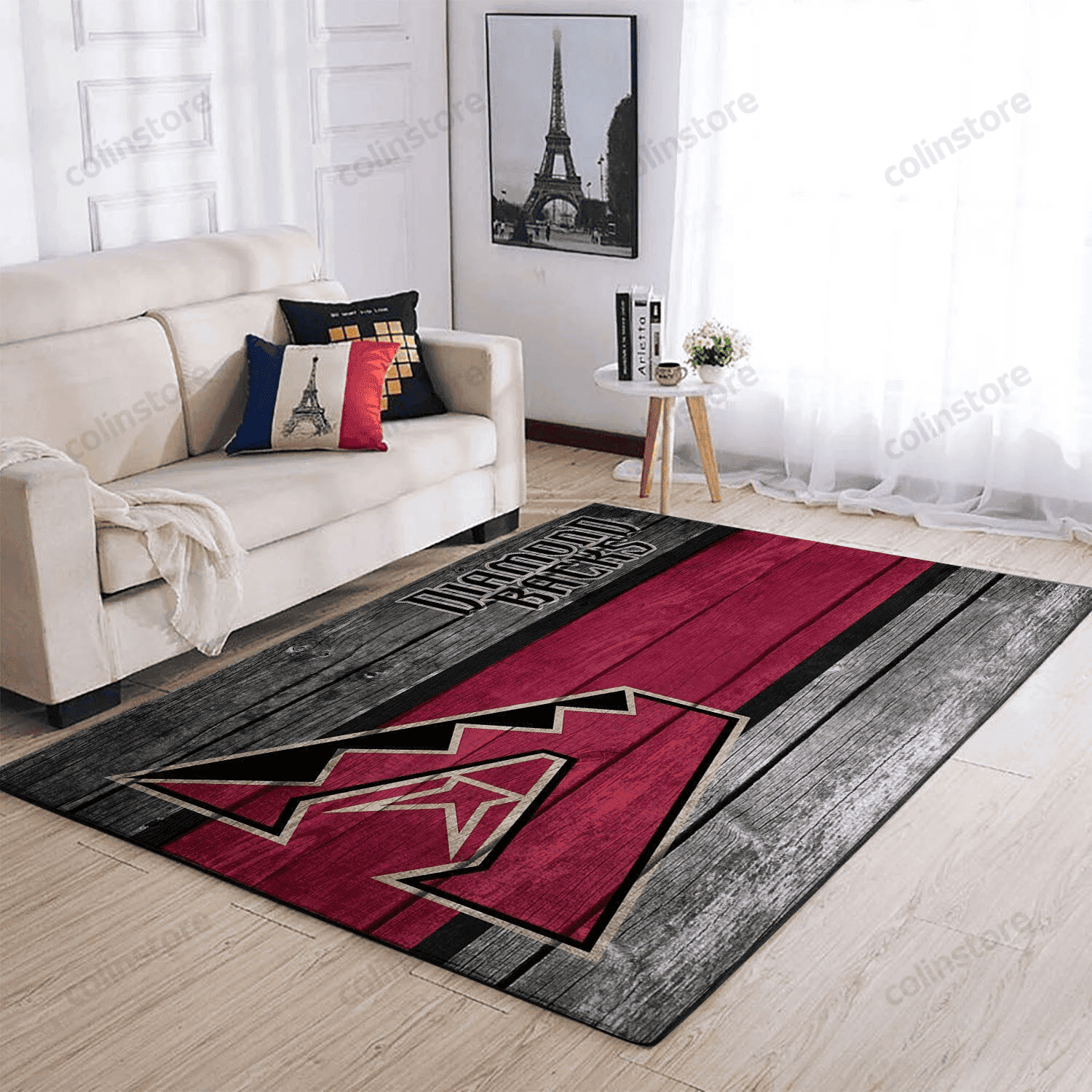 Arizona Diamondbacks Team Logo Wooden Rectangle Area Rug – Full Print Carpet For Living Room & Bedroom Home Decor