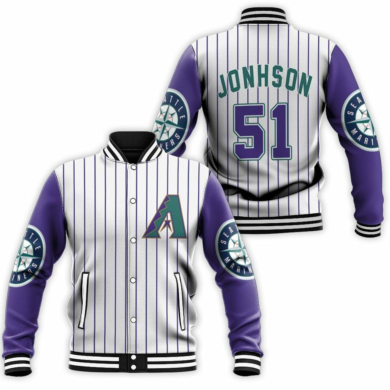 Arizona Diamondbacks White Purple Varsity Baseball Jacket for Men & Women | MLB Team Fan Gift