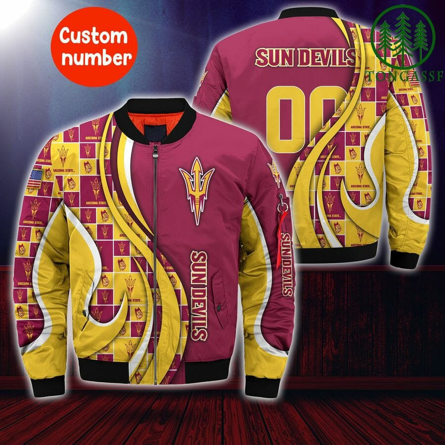 Arizona State Sun Devils Personalized Name Number Maroon Gold Bomber Jacket | NCAA College Team Jacket for Men & Women | Sports Fan Gift