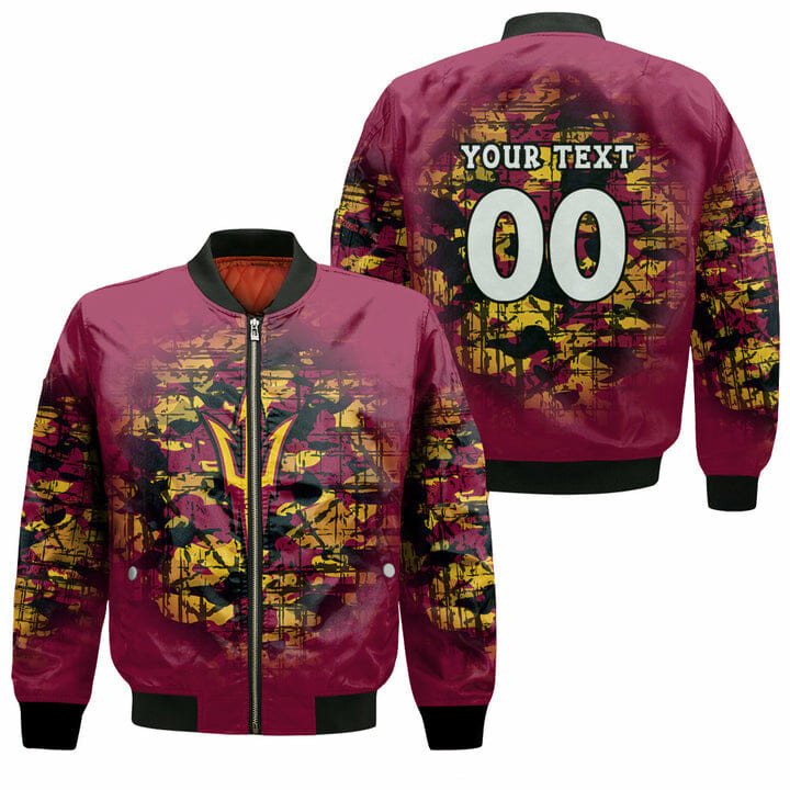 Arizona State Sun Devils Personalized Text Number Camouflage Vintage Bomber Jacket | NCAA College Team Jacket for Men & Women