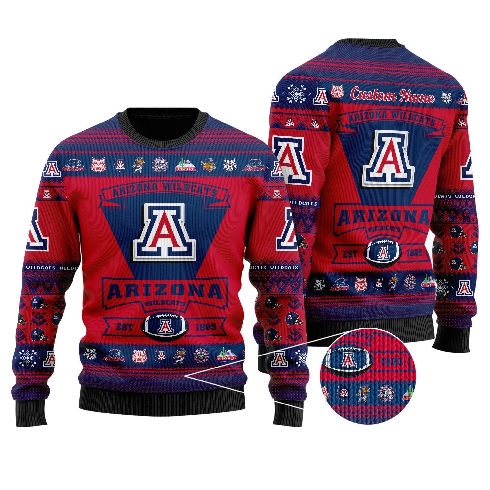 Arizona Wildcats Football Team Logo Custom Name Personalized Ugly Christmas Sweater Holiday Party Men Women Plus Size