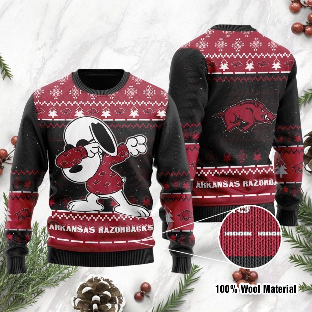 Arkansas Razorbacks Snoopy Dabbing Ugly Christmas Sweater Holiday Party Men Women Full Plus Size