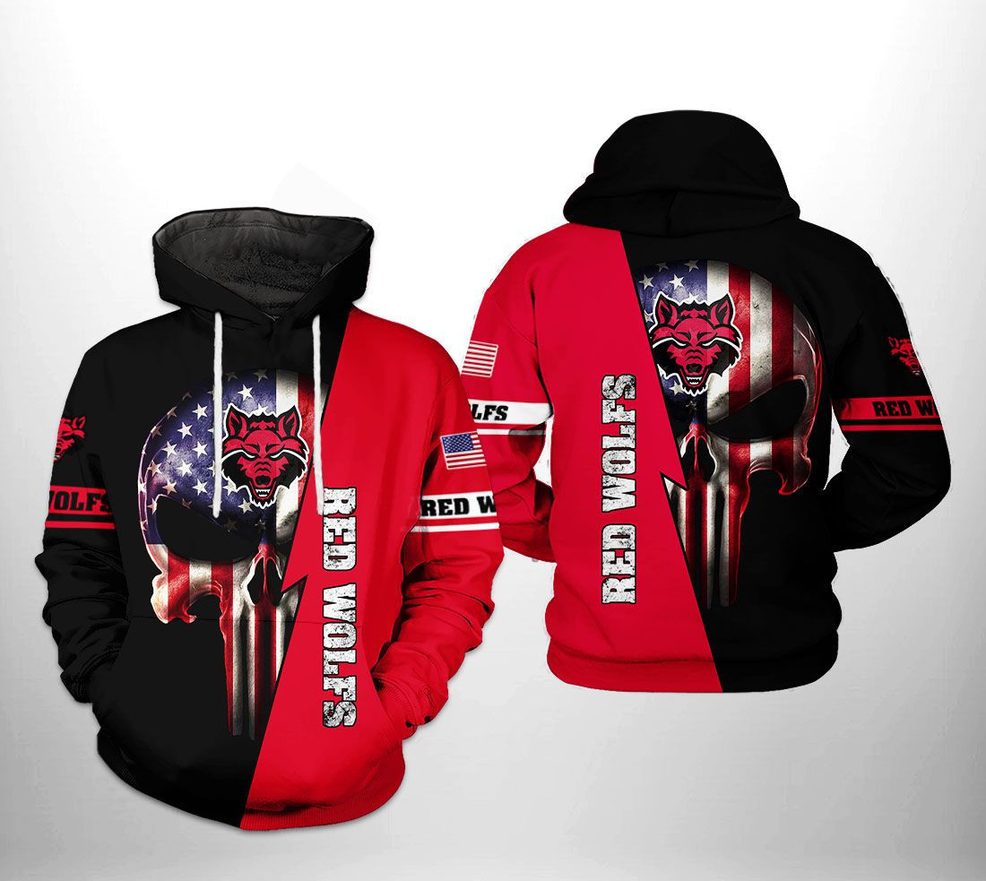 Arkansas State Red Wolfs NCAA US Flag Skull 3D All Over Print Hoodie & Zip Hoodie