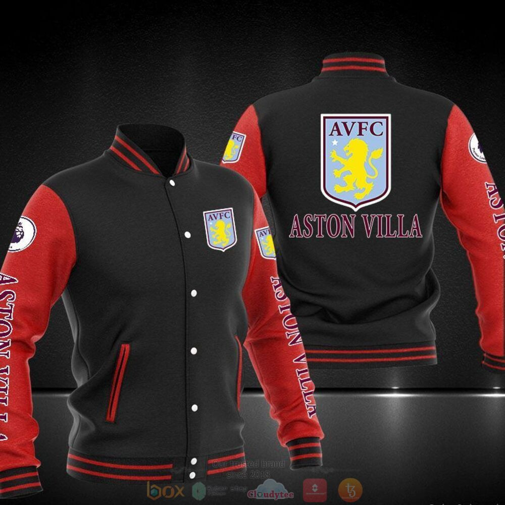 Aston Villa Black Red Varsity Baseball Jacket for Men & Women | Soccer Team Fan Gift