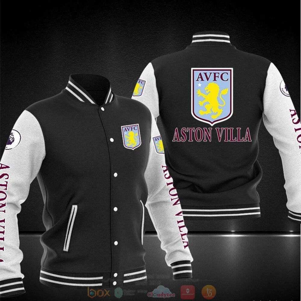 Aston Villa Black White Varsity Baseball Jacket for Men & Women | Soccer Team Fan Gift