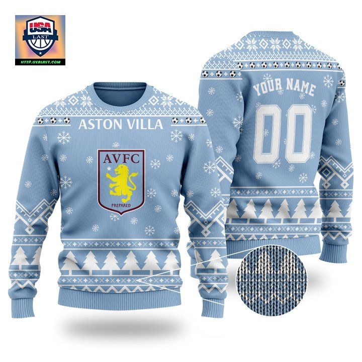 Aston Villa Custom Name And Number Ugly Christmas Sweater