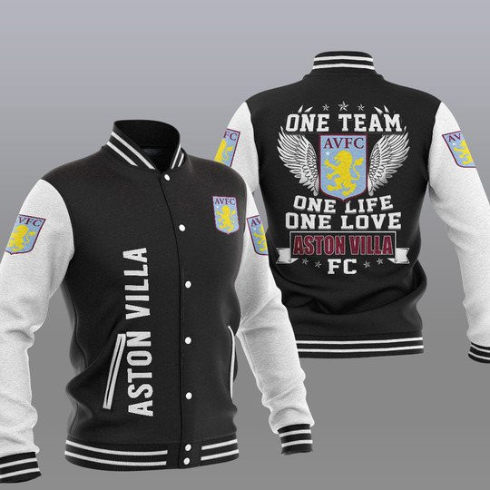 Aston Villa FC One Life One Love Black Baseball Jacket Varsity Baseball Jacket for Men & Women | Soccer Team Fan Gift