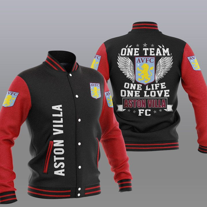 Aston Villa FC One Life One Love Black Red Baseball Jacket for Men & Women | Soccer Team Fan Gift