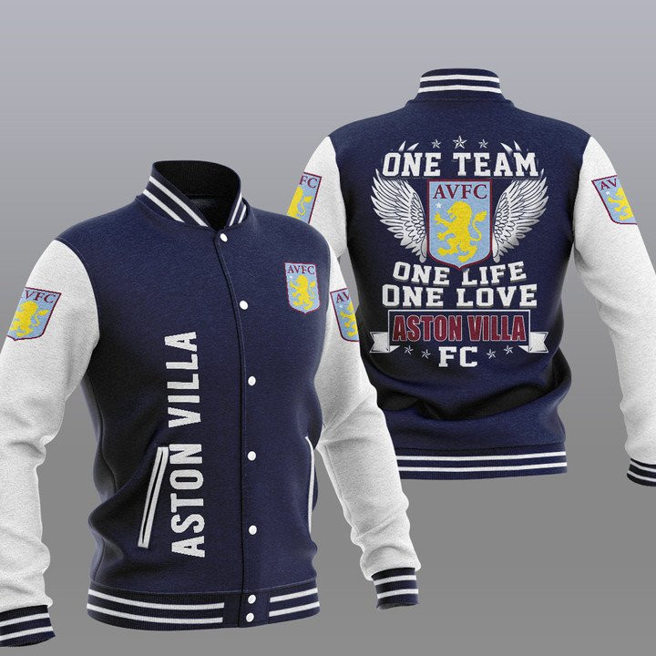 Aston Villa FC One Life One Love Navy Baseball Jacket for Men & Women | Soccer Team Fan Gift