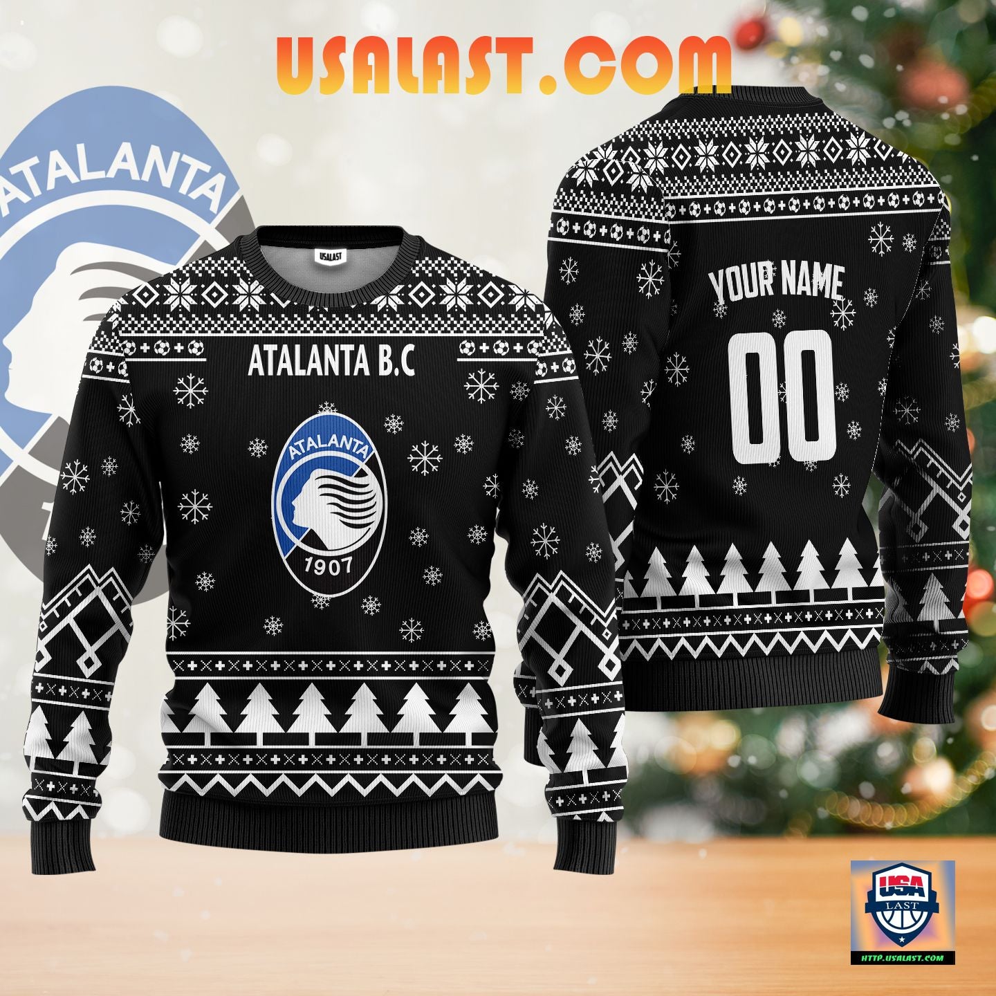Atalanta B.C Personalized Ugly Christmas Sweater Black Version
