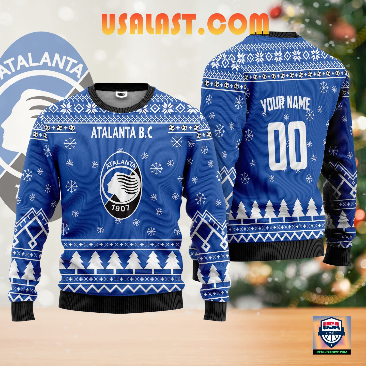 Atalanta B.C Personalized Ugly Christmas Sweater Blue Version