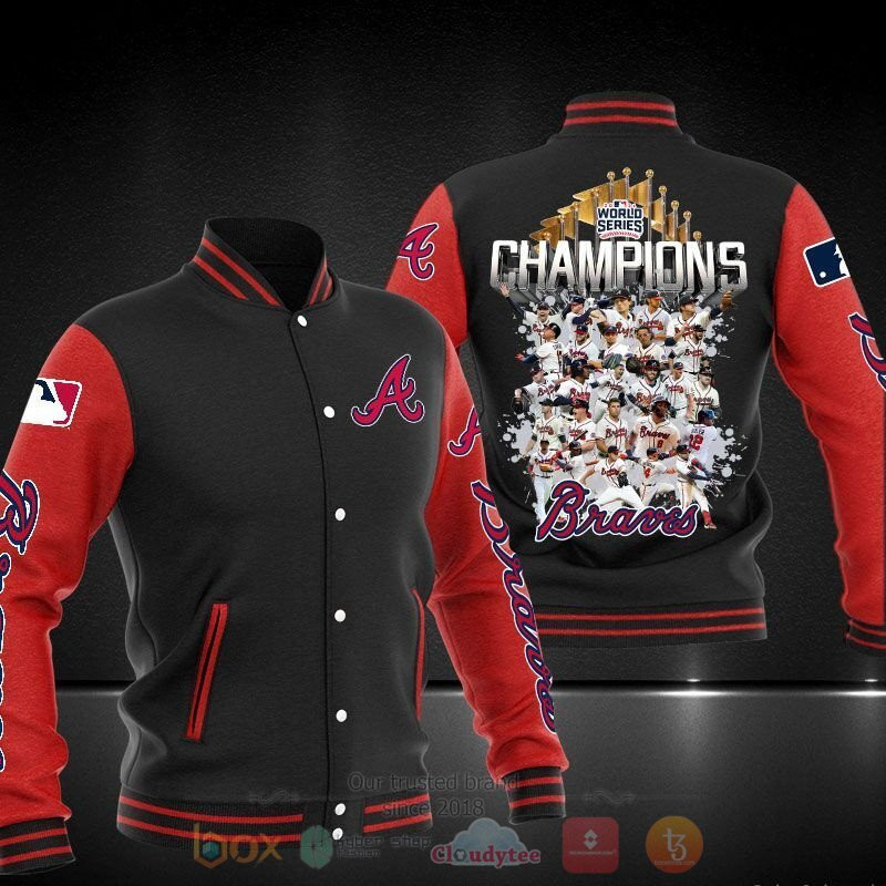 Atlanta Braves Black Red World Champions Varsity Baseball Jacket for Men & Women | MLB Team Fan Gift