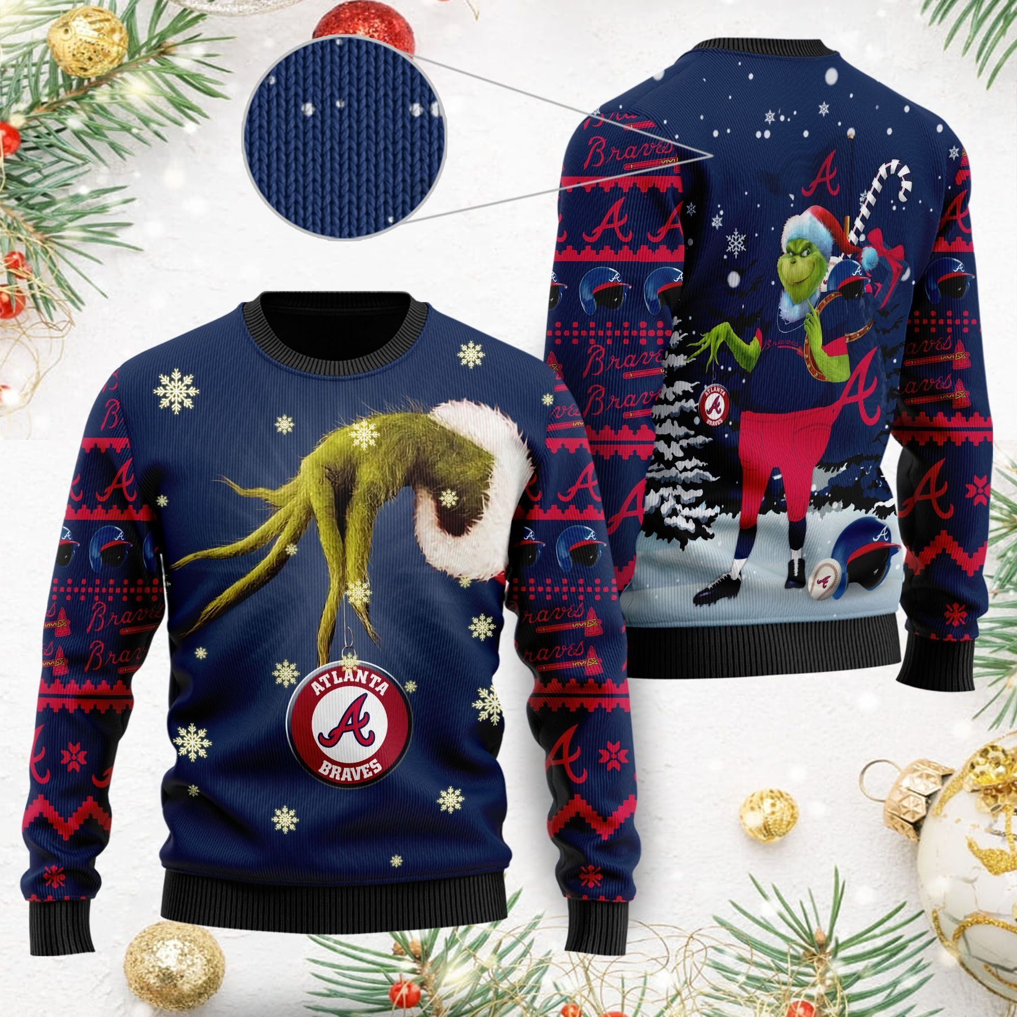 Atlanta Braves MLB Team Grinch Ugly Christmas Sweater