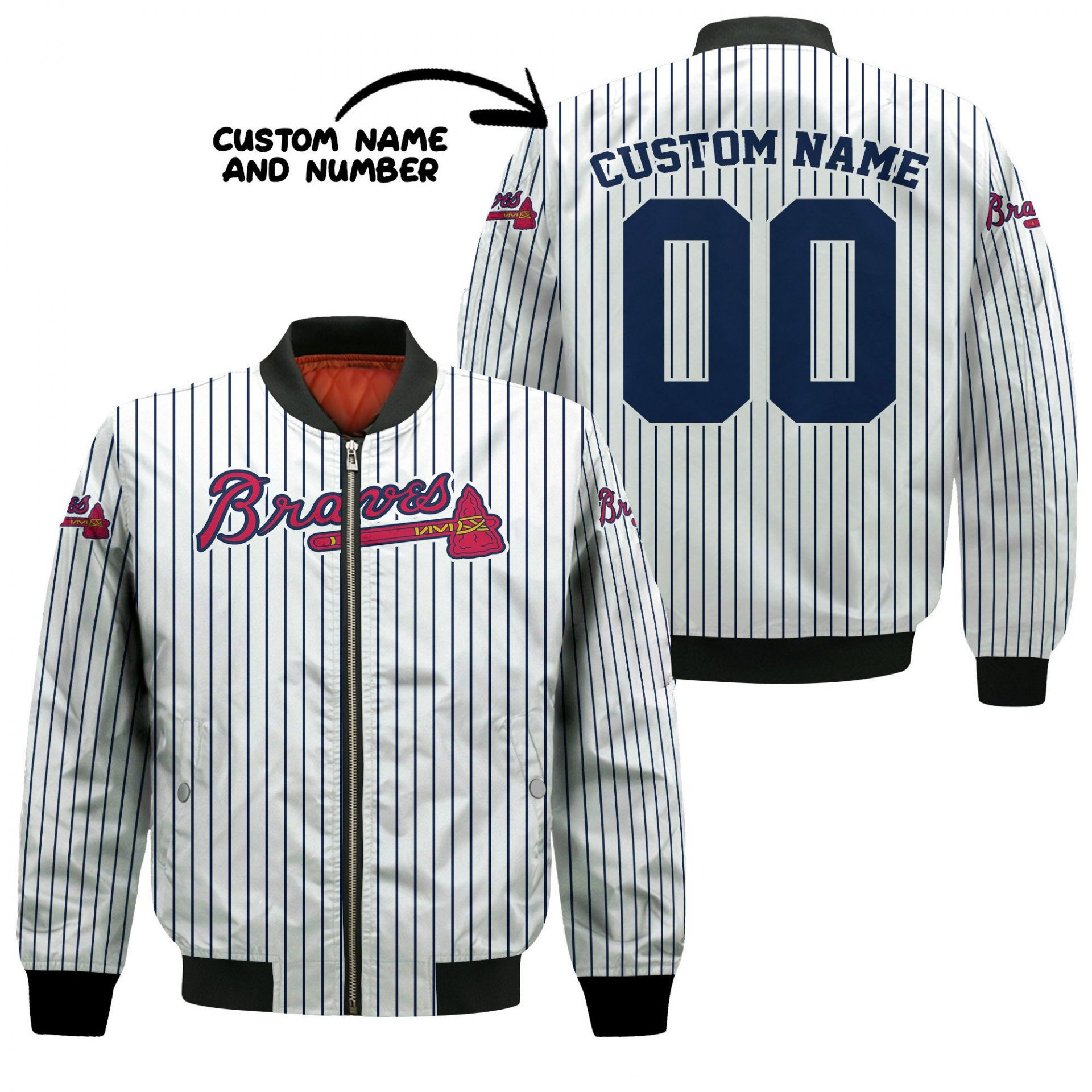 Atlanta Braves Personalized Name Number Uniform Stripes Bomber Jacket | MLB Team Jacket for Men & Women | Baseball Fan Gift